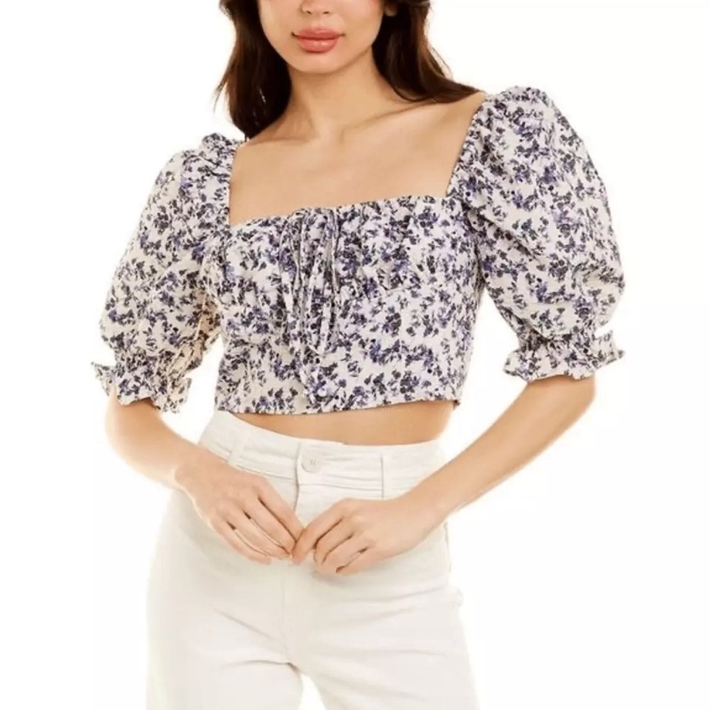 70/21 Off-Shoulder Floral Print Puff Sleeve Crop Top Size Small NWT